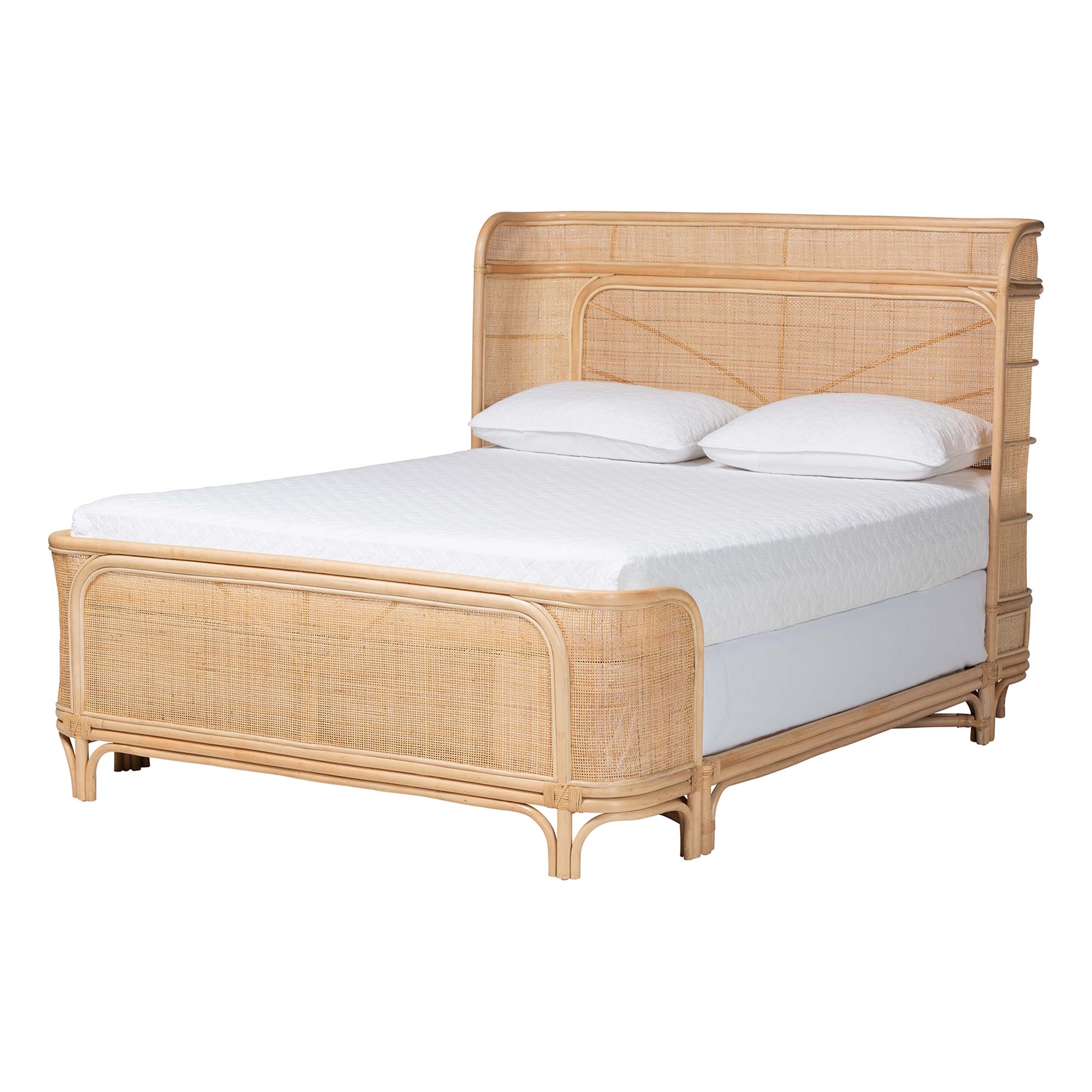 bali & pari Fiore Natural Rattan Bed Frame - Handwoven Wicker Headboard and Footboard with Curved Corners, Boho Coastal Natural Bedroom Furniture, Queen Affordable modern furniture in Chicago, classic bedroom furniture, modern queen, cheap queen